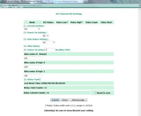 Configure the output relay switches to be defaulted ON
