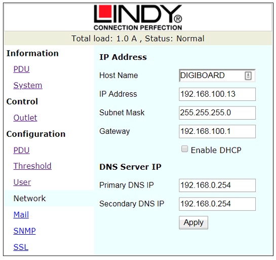 Network Configuration Window Network Configuration Window
