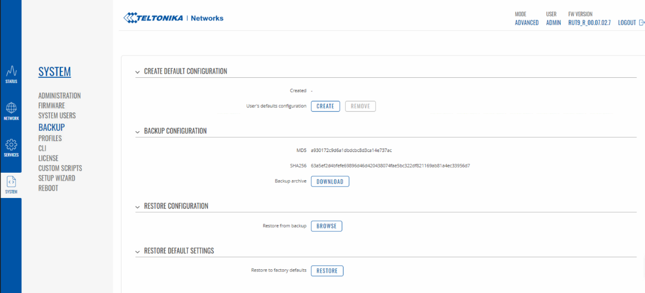 Backup Configuration Download