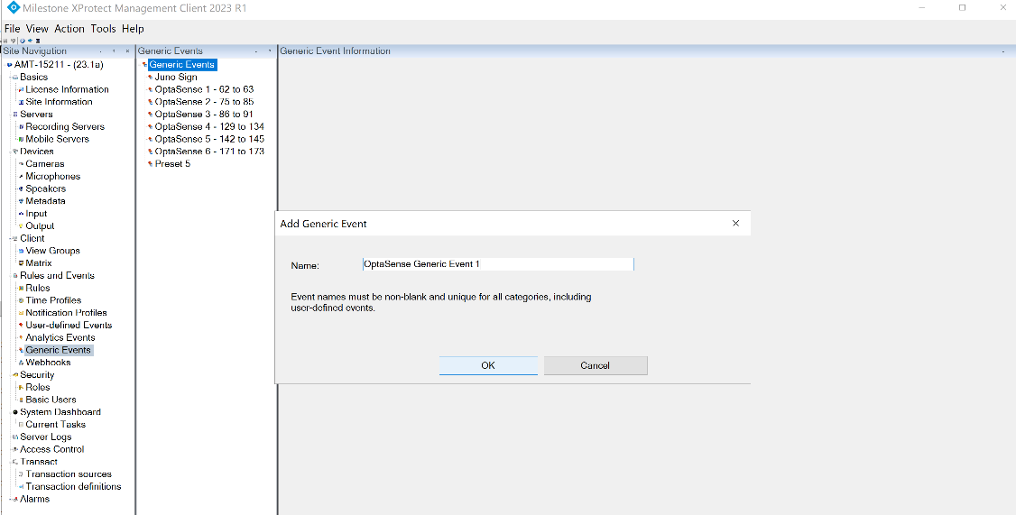 Next add a unique name for this Generic Event