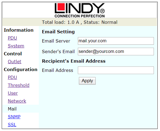 E-mail Address Configuration Window E-mail Address Configuration Window