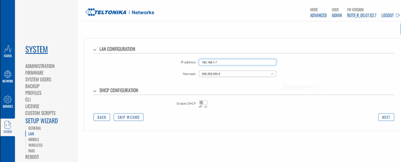 Step 2 - LAN Configuration