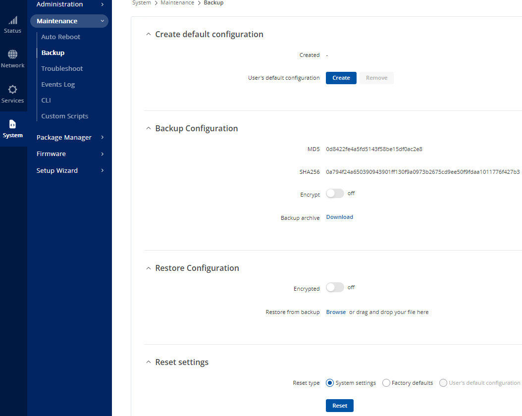 Backup & Restore Config