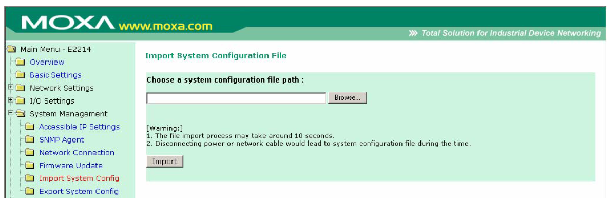 Import System Configuration