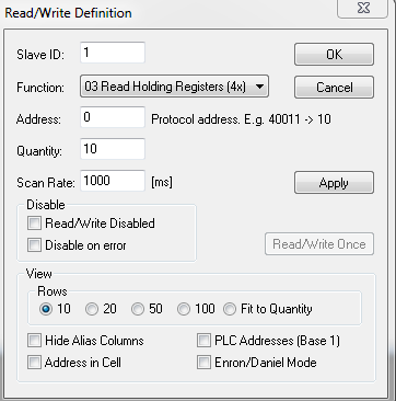 Modbus Poll Read/Write Definition