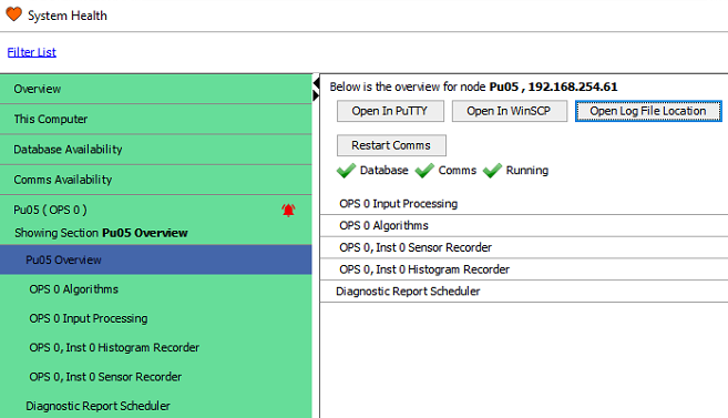 Location of 'Open Log File Location' dialog in System Health