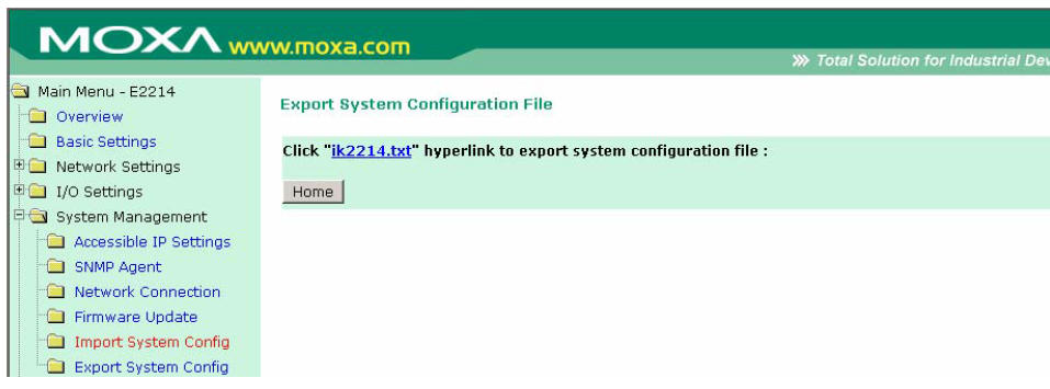 Export System Configuration