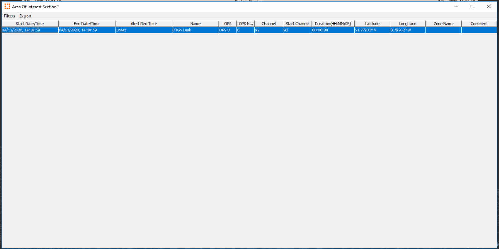 ‘Area of Interest’ Alert Table