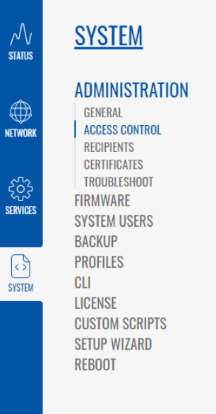 System / Administration Menu/ Access Control Menu