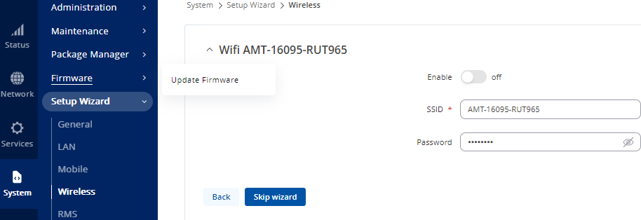 Wi-Fi Settings Window Wi-Fi Settings Window