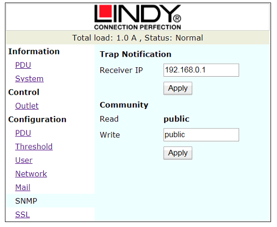 SNMP Configuration Window SNMP Configuration Window