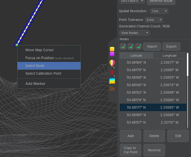 Selecting a node to add as a calibration point
