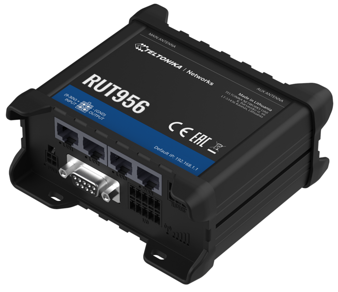 A black electronic device with blue and white text Description automatically generated