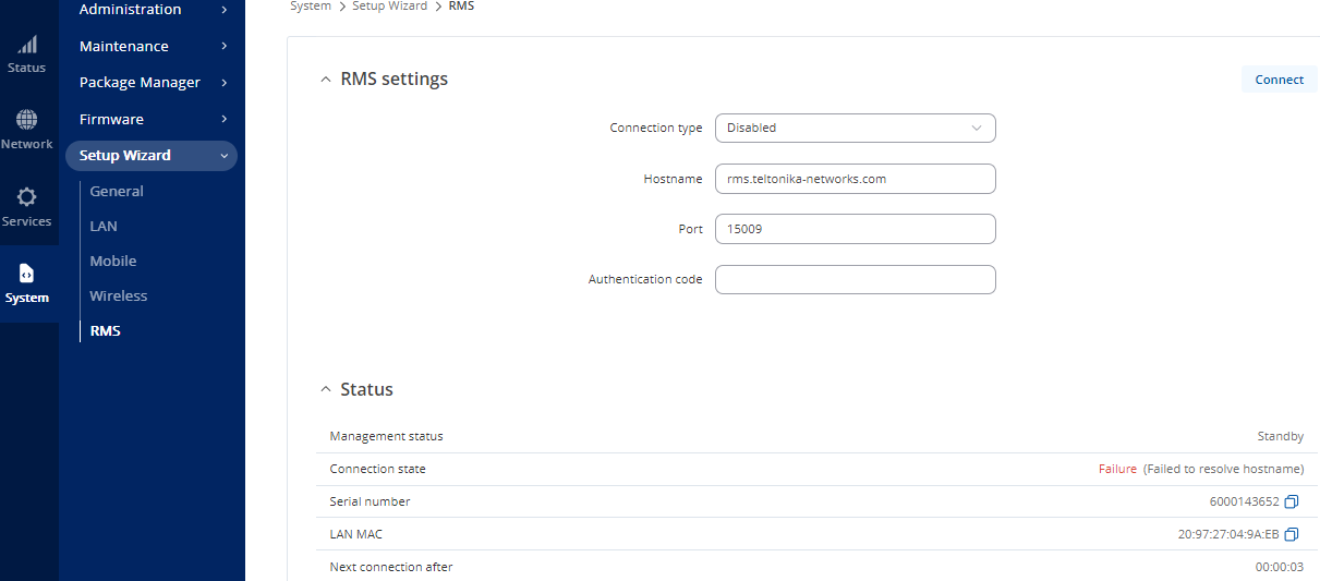 RMS Settings Window RMS Settings Window