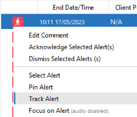 ‘Track Alert’ option on the Alert Menus