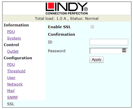 SSL Configuration Window SSL Configuration Window
