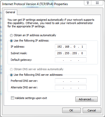 Changing the IP address and Subnet mask of the connected laptop