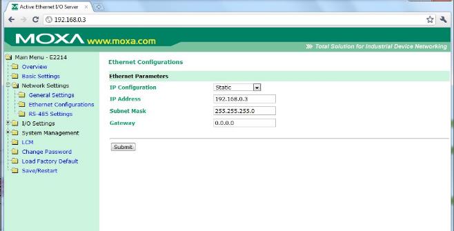 Dry Contact Ethernet configurations