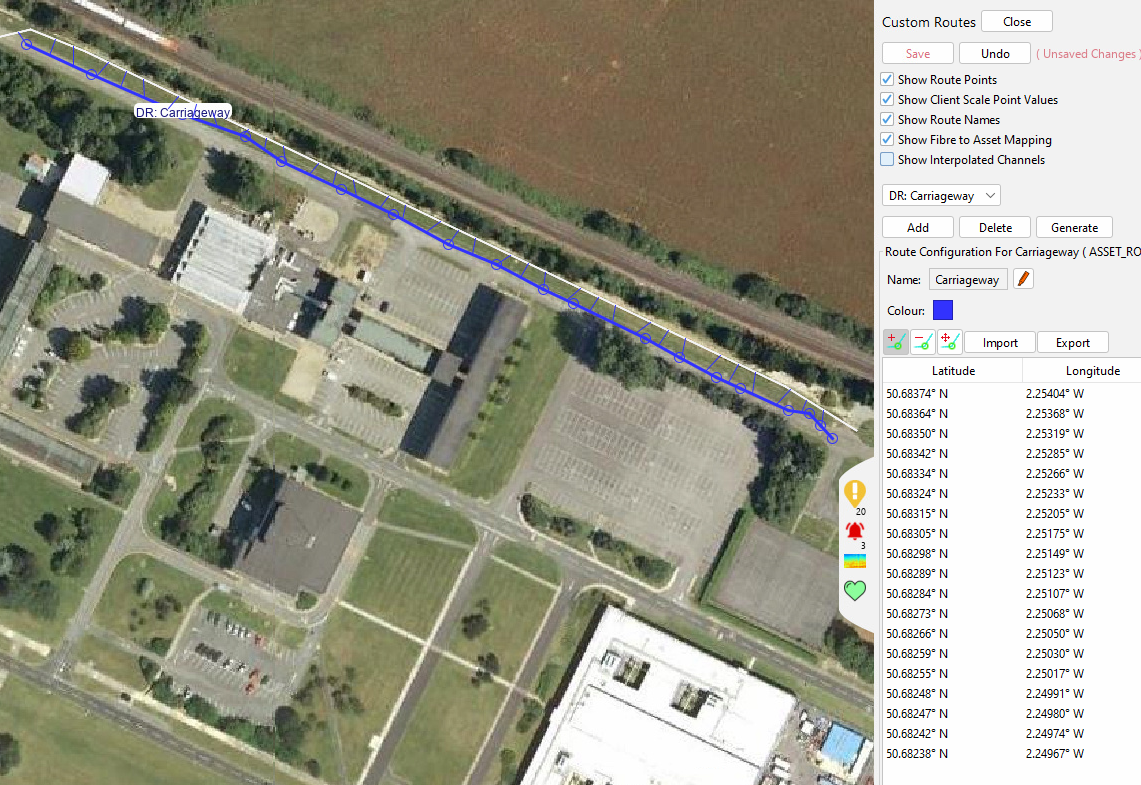 Asset Route showing mapping to OPS points