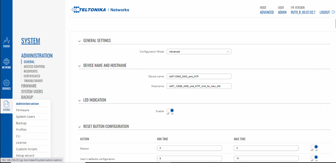 System / Administration Menu
