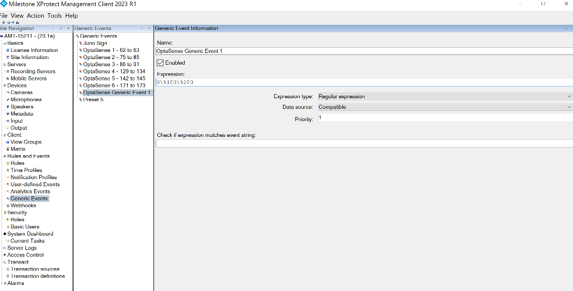 Add the OPS, Start and End Channel for the related camera preset