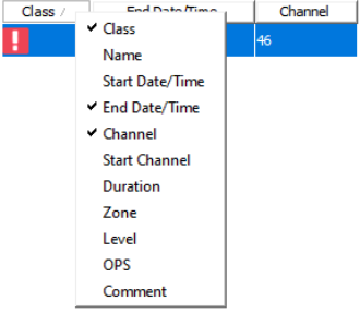 Selecting headers on the alert control panel