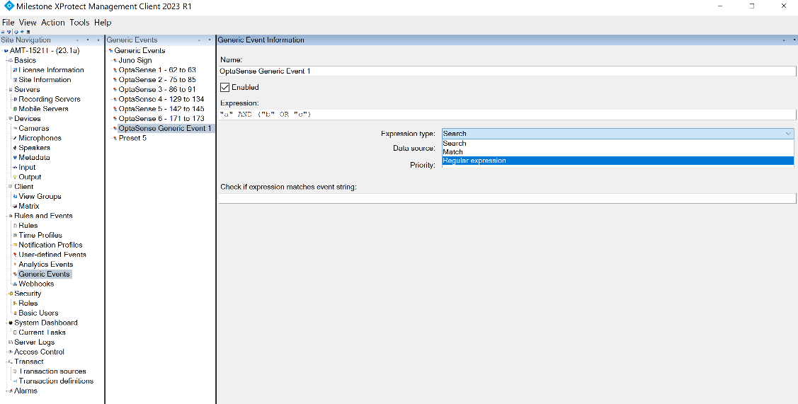 Setting the Expression type to Regular expression
