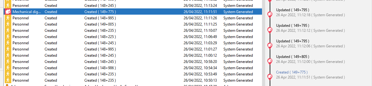 Audit Trail for an audit in the Audit Window