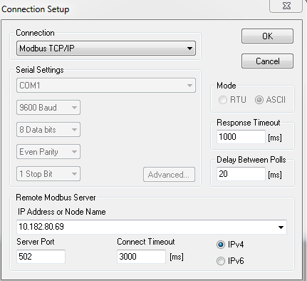 Modbus Poll Utility – TCP/IP Setup